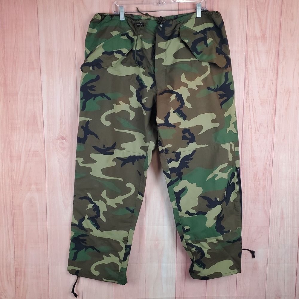 Military Gore Tex Mens Pants Sz 36 Green Camouflage Elastic Waist Goretex